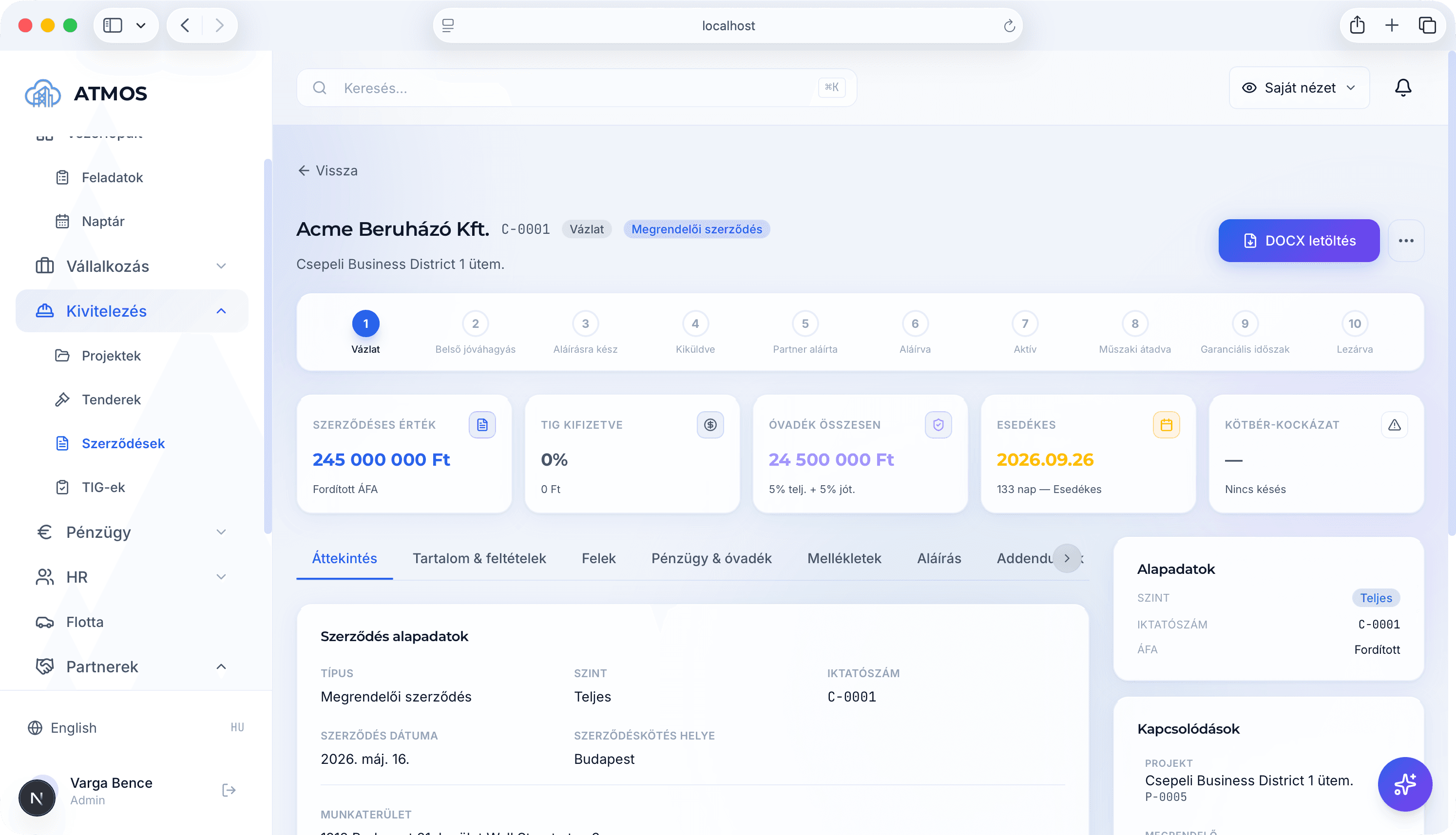 Contract overview with workflow stepper