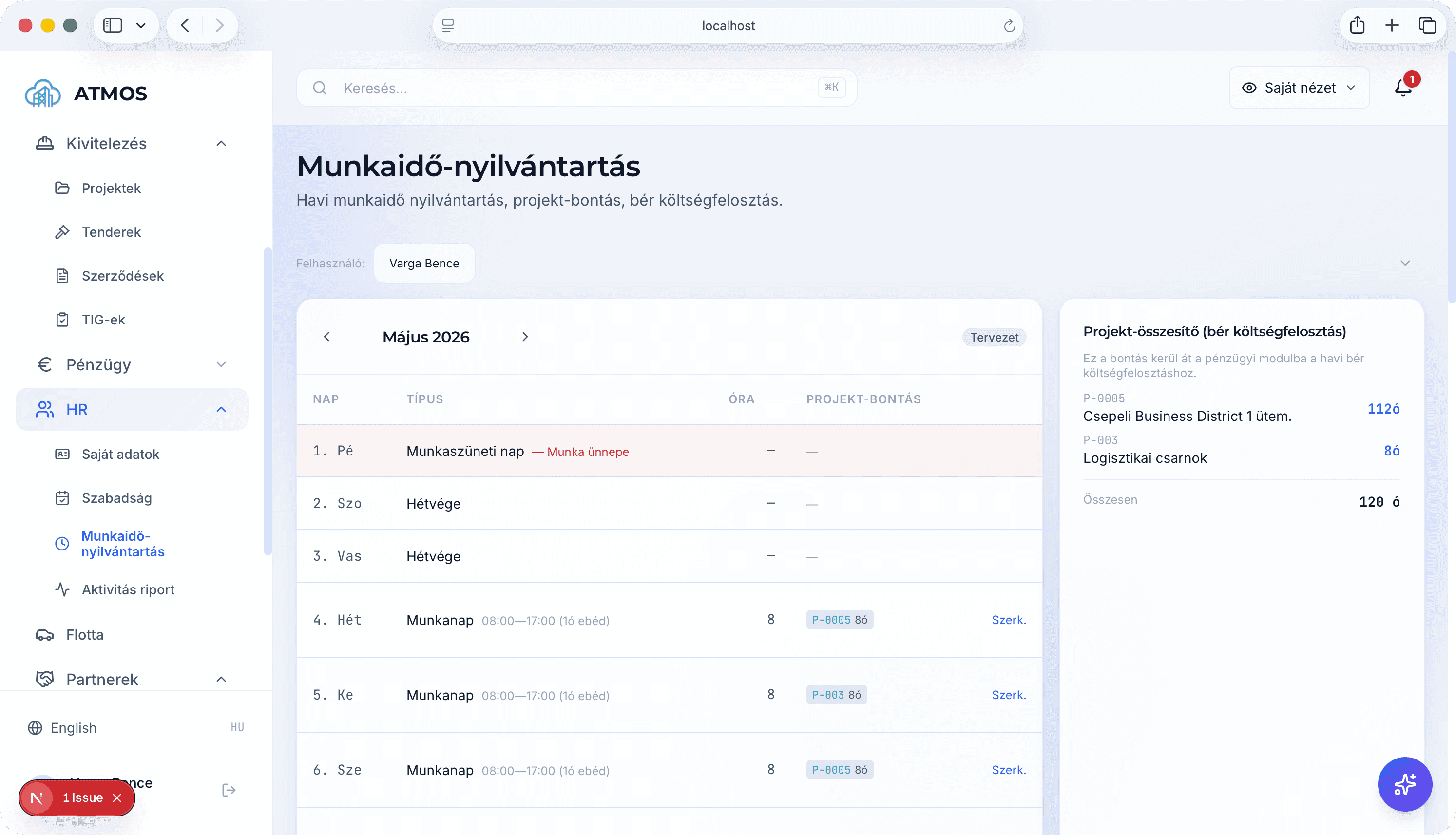 Timesheet split view