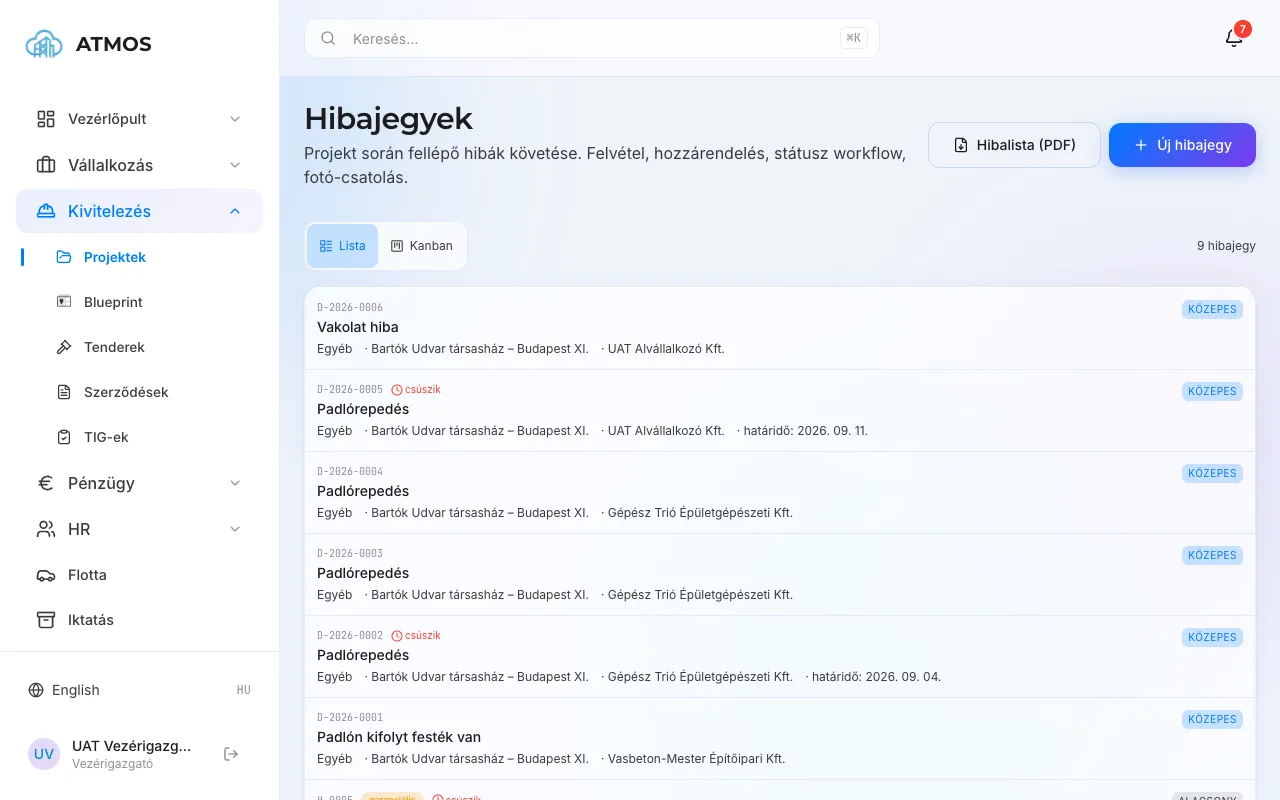 Hibajegyek és levonások az ATMOS-ban